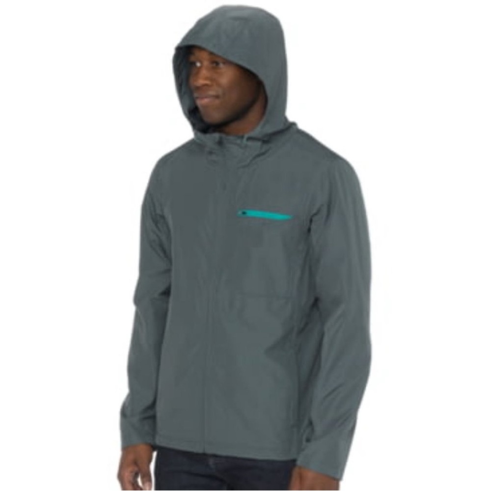 Prana | Men’s Blue Gray WINN Hooded Rain Jacket Coat Shell Lightweight Packable